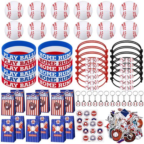 PRICES MAY VARY. Package includes: you will receive 12 pieces of baseball foam balls, 12 pieces of silicone bracelets, 12 pieces of gift bags with sealers, 12 pieces of keychains, 12 pieces of charm bracelets and 50 pieces of baseball stickers, totally 110 pieces, among which the gift bags are in 2 styles, the silicone bracelets in 4 designs, rich in both quantity and varieties for baseball themed party use Reliable material: these baseball party favors are all made of reliable material, the sil Baseball Bracelets, Baseball Treats, Baseball Party Favors, Baseball Theme Birthday, Baseball Bracelet, Baseball Theme Party, Baseball Stitch, Baseball Party, Baseball Theme