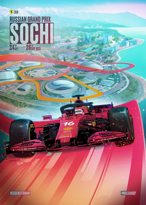 Russian Grand Prix, F1 Track, Forza Ferrari, F1 Aesthetic, Grand Prix Posters, Ferrari Poster, Sochi Russia, F1 Race, F1 Ferrari