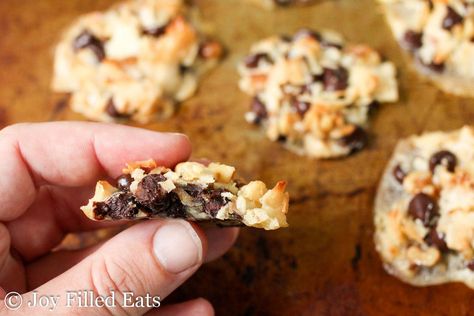 Five Minute Magic Cookies - Low Carb, Grain Gluten Sugar Free, THM S Cashew Clusters, Magic Cookies, Coconut Clusters, Thm Snacks, Thm Sweets, Eggless Chocolate Chip Cookies, Magic Cookie Bars, Healthy Cookie, Butter Pecan Cookies