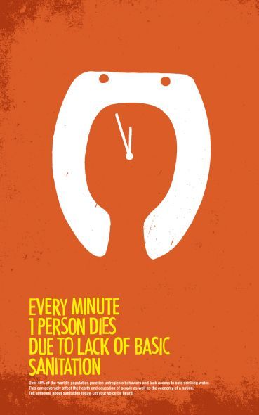 Every Minute 1 Person Dies Due to Lack of Basic Sanitation  Over a third of the world’s population practice unhygienic behaviors and lack access to safe drinking water. This can adversely affect the health and education of people as well as the economy of a nation. Tell someone about sanitation today. Let your voice be heard! Sanitation = Good Life Noma Bar, Negative Space Art, Negative Space Design, Water And Sanitation, Campaign Posters, Health Design, Creative Posters, Creative Ads, Positive And Negative