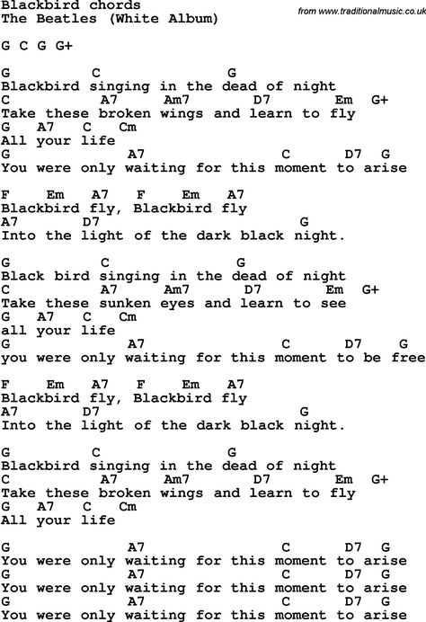 Blackbird Ukulele Chords, Black Bird Lyrics, Blackbird Lyrics, Songs For Guitar, Beatles Blackbird, Ukulele Songs Beginner, Easy Ukulele Songs, Ukulele Chords Songs, Uke Songs