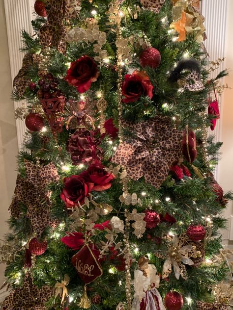 Leopard Christmas Tree, Cheetah Christmas Tree, Leapord Christmas Tree, Leopard Christmas Tree Decorations, Red Leopard Christmas Tree, Leopard Print Ribbon Christmas Tree, Leopard Christmas Tree Topper, Red Christmas Tree, All Holidays