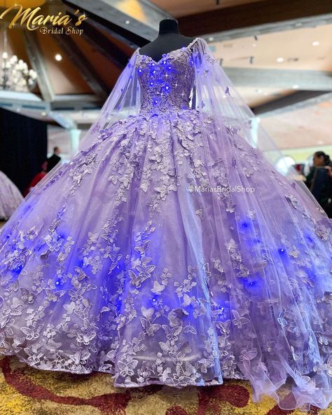 Lilac Dress Quinceañera, Pastel Purple Quinceanera Dress, Lavender 15 Dresses Quinceanera, Violet Quinceanera Dresses, Purple Gown For Debut, Tangled Quinceanera Dress, Quinceanera Dresses Butterfly, Purple Butterfly Quinceanera Theme, Butterfly Quince Dress