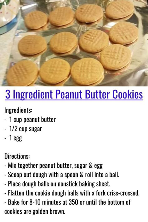 Three Ingredient Cookies, Best No Bake Cookies, Three Ingredient Recipes, 3 Ingredient Cookies, 3 Ingredient Desserts, Easy Peanut Butter Cookies, Cookie Recipes Homemade, Baking Recipes Cookies, Lost 100 Pounds