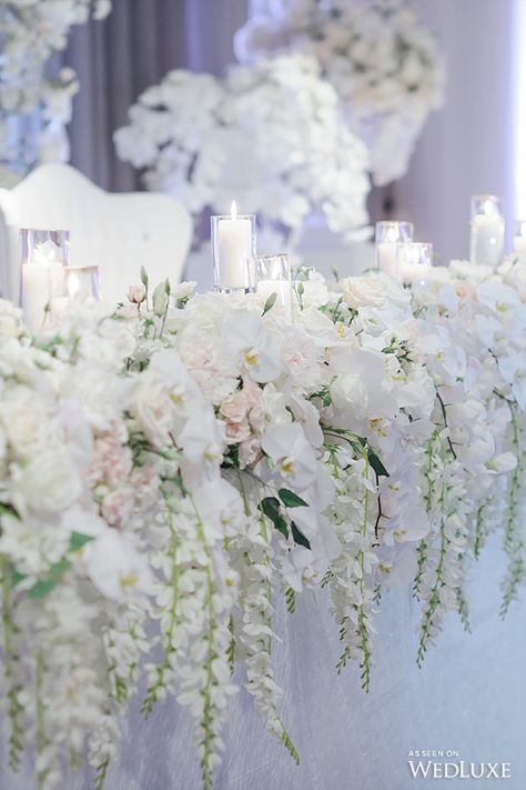 Wedding Ceremony Table, Wedding Bridal Table, Bridal Table Flowers, Main Table Wedding, Top Table Flowers, Ceremony Table, Wisteria Wedding, Wedding Top Table, Wedding Table Designs