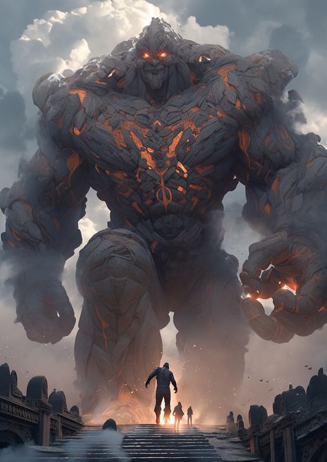 Elemental Titan Fantasy Art, Elemental Titan, Golem Fantasy Art, Golem Concept Art, Elemental Warrior, Titan Monster, Earth Monster, African Mythology, Lion Artwork