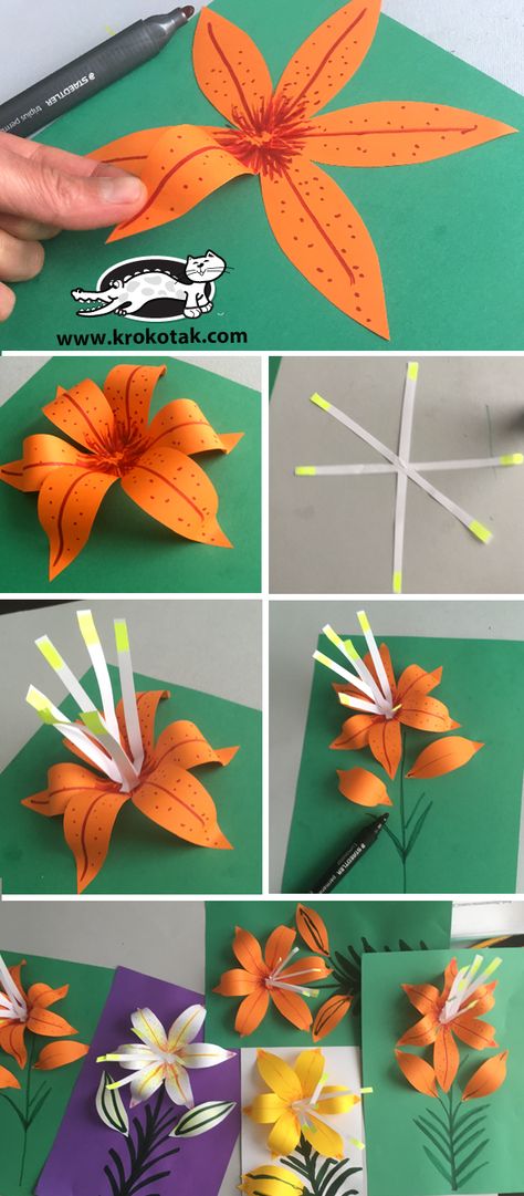 krokotak | LILY PAPER FLOWER Imaginative Aesthetic, Spring Art Projects, Paper Flower Art, Detail Oriented, Paper Flower Crafts, Elementary Art Projects, Seni Origami, Paper Flowers Craft, Spring Art