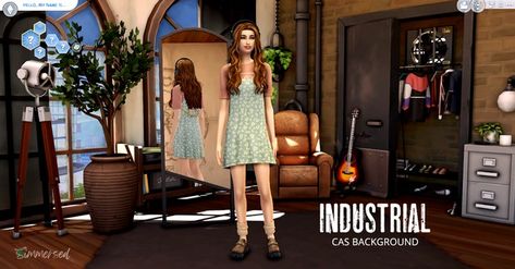 Industrial CAS Background - with mirror | Patreon Sims 4 Dressing Room, Cas Room, Cas Background, Sims 4 Patreon, Room Background, Sims Cc, Stop Motion, Dressing Room, The Sims