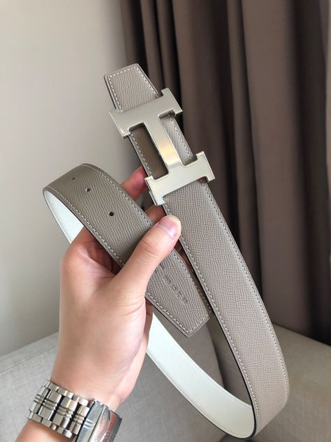 Hermes Belt, Belt Men, Grey Leather, White Leather, Grey, Leather, White