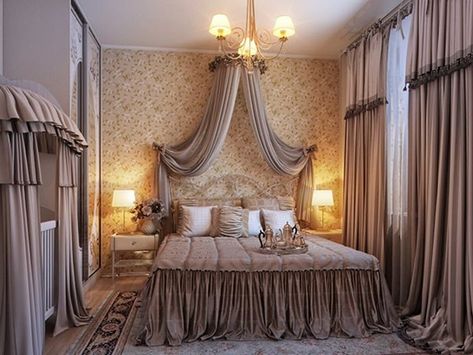 Romantic Bedroom Colors, Idea Bilik Tidur, Romantic Bedroom Design, Elegant Bedroom Design, Canopy Bed Curtains, Hiasan Bilik Tidur, Romantic Bedroom Decor, Romantic Bedroom, Couple Bedroom