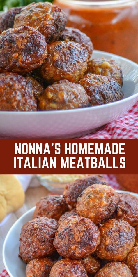 Nonna’s Italian meatballs are my go to meatball recipe. It yields tender, juicy results that are full of amazing flavor. Your family will beg for these with spaghetti or in sandwiches! #recipe #meatballs #dinnerrecipe Baked Italian Meatballs, Homemade Italian Meatballs, Italian Meatball, Italian Meatballs Recipe, Best Meatballs, Meatball Recipes Easy, Meatball Recipe, Homemade Meatballs, Italian Meatballs