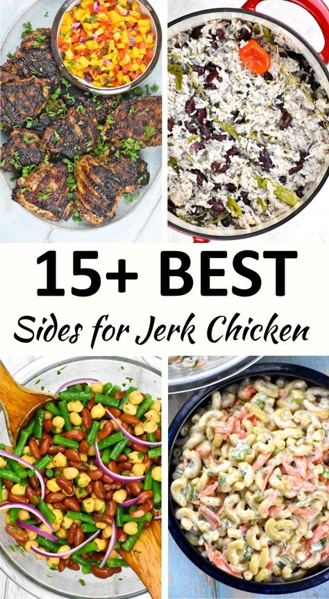 Discover the perfect sides to elevate your jerk chicken experience! From rice and peas to fried plantains, these pairings will take your meal to the next level. Sides For Jerk Chicken, Jerk Chicken Sides, Chicken Rice And Peas, Jerk Chicken And Rice, Chicken Macaroni Salad, Jerk Chicken Wings, Sides For Chicken, Best Sides, Jerk Chicken Recipe