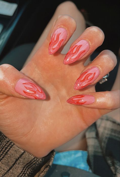 Pink And Red Flame Nails, Pink Fire Nails, Red Flame Nails, Pink Flame Nails, Refugee Week, Flame Nails, 2023 Year, Flame Art, Fire Designs