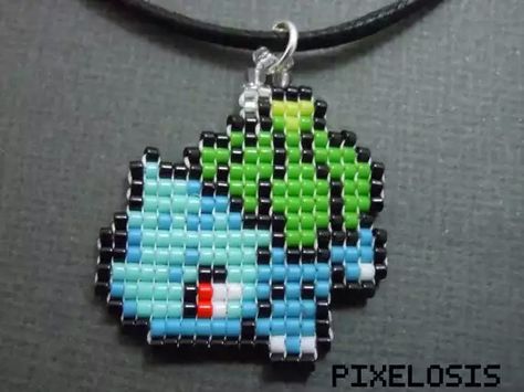 Necklace Video, Video Game Jewelry, Pony Bead Animals, Game Jewelry, Stitch Beads, Pokemon Jewelry, Pokemon Bead, Pokemon Bulbasaur, Pokemon Pattern