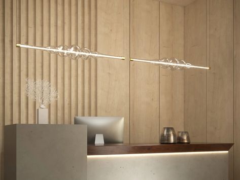 Blown glass pendant lamp FREQUENCY by Cangini & Tucci Reception Desk Lighting, Linear Pendant Lighting, Blown Glass Lighting, Pendant Lamp Design, Blown Glass Pendant, Sculptural Object, Contemporary Lamps, Glass Pendant Lamp, Linear Lighting