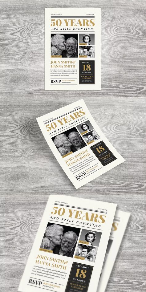 Newspaper Wedding Anniversary Invitation Template AI, PSD - CMYK 300 DPI Print Read - Free Font Used - Size : 4X6inch + Bleed Newspaper Wedding, Chamber Events, 100 Birthday, Invite Design, Wedding Newspaper, Anniversary Invitation, Wedding Anniversary Invitations, Wedding Invitation Card Template, Class Reunion