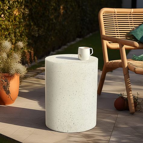 PRICES MAY VARY. Modern Design Garden Stool: The Small round outdoor accent table featured contemporary style round body table with a pillar column silhouette in a cream white with speckled gray finish. Sturdy & Durable: The modern drum side table/outdoor stool is handcrafted using high quality cement material and hand painted - each outdoor end tables for patio may have slight variances. Durable and weatherproof for long-time use. Size: 13"L X 13"W X 18"H( 16.17lbs ). Weight capacity: 110 lbs. Small Round Side Table, Small Accent Tables, Drum Side Table, Contemporary Patio, Outdoor End Tables, Patio Side Table, Outdoor Side Tables, Outdoor Accent Table, Drum Table