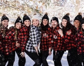 Bride Flannel, Flannel Wedding, Winter Bachelorette, Fall Winter Wedding, Oversized Flannel Shirt, Bachelorette Vacation, Shirt Flannel, Girls Robes, Christmas Matching