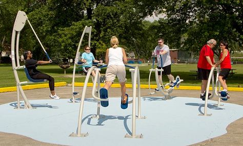 Active Aging Tips: It's time to get moving on outdoor playgrounds for the senior set. Are you ready to help your community purchase health equipment? Outdoor Exercise Equipment, People Climbing, Toddler Playground, Adult Playground, Health Equipment, Obstacle Courses, Playground Set, Outdoor Fitness Equipment, Fitness Exercises