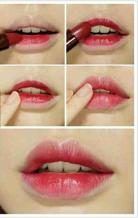 Just Bitten Lips Teknik Makeup, Gradient Lips, Mekap Mata, Lip Tutorial, Make Up Inspiration, Ombre Lips, Smink Inspiration, Natural Makeup Tutorial, Beauty Make-up