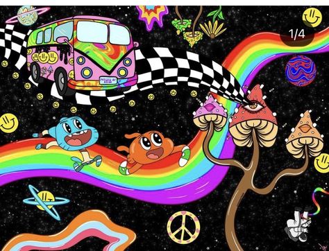 Trippy Cartoon Painting Ideas, Cartoon Painting Ideas, Sharpie Drawings, Planet Painting, Trippy Cartoon, Printing Stickers, Trippy Drawings, Cartoon Painting, Lisa Frank