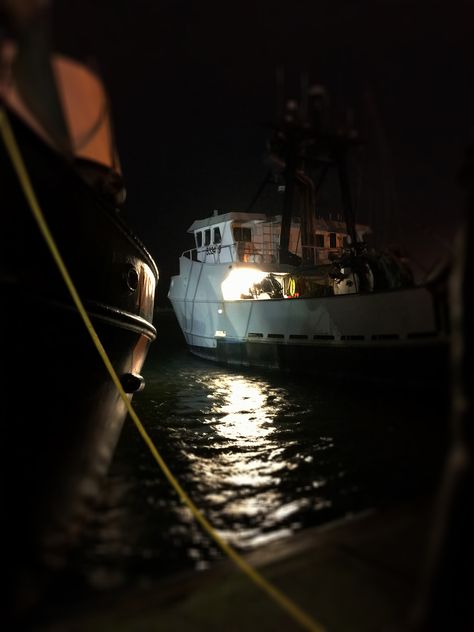 Night time at Yaquina Bay, Newport Oregon. iPhone image by Sabrina Eickhoff. Fishing Boats, harbor, seafood, ocean Dark Boat Aesthetic, Fishing Boat Aesthetic, Maritime Aesthetic, Last Night On Earth, Iphone Image, Tanker Ship, Newport Oregon, Ocean At Night, Fishing Pictures