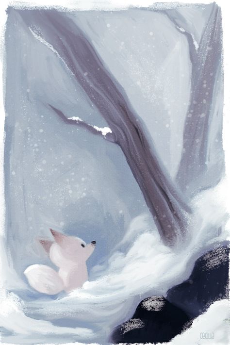 ArtStation - Artic Fox, Cecilia Messina Fox Illustration Art, Arctic Fox Art, Snow Photoshop, Fox In Snow, Fox Sketch, Snow Illustration, Fox Drawing, Magic Cat, Fox Illustration