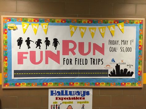 What 5 Teach Me: Fun Run Bulletin Board & Donations Chart PTA Fun Run Ideas, Apex Fun Run, School Fun Run, Pto Bulletin Board, Pta Bulletin Boards, Pta Board, Pto Board, Pta Membership, School Donations