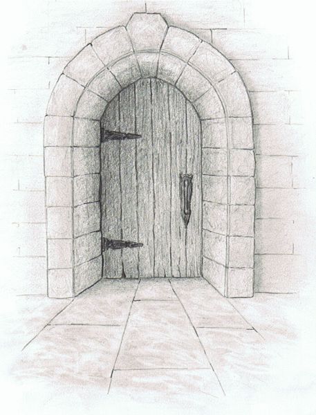 door Creepy Door Drawing, Door Drawing Sketch, Old Door Drawing, Door Drawing Ideas, Door Drawing, Castle Sketch, How To Draw Stairs, Face Art Drawing, Castle Doors