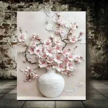 3d Canvas Art, Floral Wall Art Canvases, Classic Artwork, Floral Rosa, Pink Vase, Wooden Wall Decor, Floral Vase, Wall Art Canvas Painting, White Vases