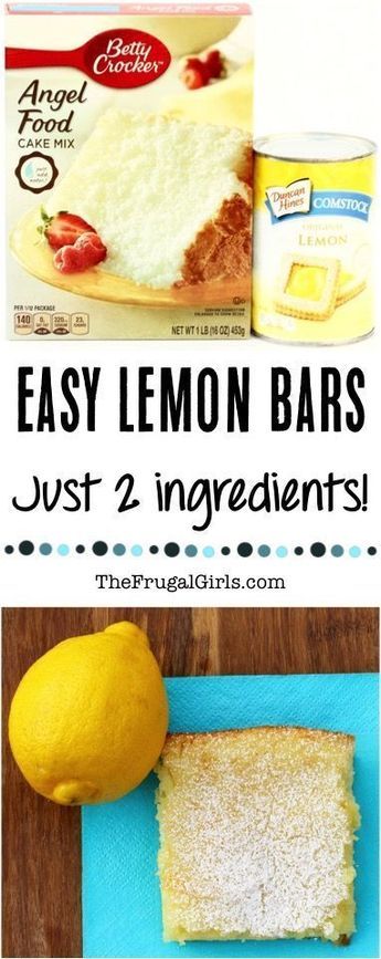 Easy Lemon Bars Recipe! Just 2 Ingredients and SO delicious!! Recipe at TheFrugalGirls.com Lemon Angel Food Cake Bars, Lemon Angel Food Cake, Easy Lemon Bars, Cake Bars Recipe, Lemon Bars Easy, Angel Food Cake Mix Recipes, Lemon Bars Recipe, Quick Easy Desserts, Angel Cake