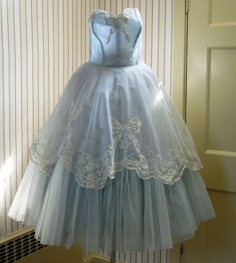 White Cinderella Dress, Blue 1950s Dress, Blue 50s Dress, Powder Blue Gown, 50s Prom Dresses, Vintage Cinderella, 1950 Style, Cinderella Dress, Tea Length Skirt