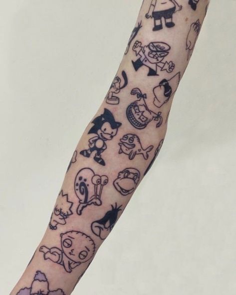 Cartoon Patchwork Tattoo, Tatuaje Studio Ghibli, Mangas Tattoo, Pikachu Tattoo, Patchwork Tattoos, Vintage Tattoo Art, Chicano Tattoos Sleeve, Retro Tattoos, Latest Tattoos