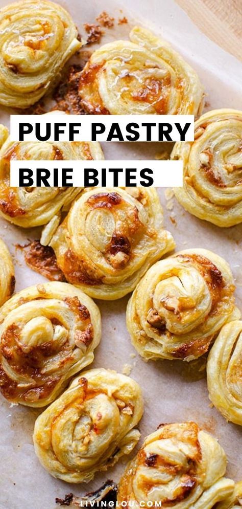 Mini Brie Bites Recipes, Brie Pinwheels Puff Pastries, Savory Puff Pastry Braids, Ham And Brie Puff Pastry, Puff Pastry And Brie Appetizers, Puff Pastry With Brie And Jam, Brea Cheese Puff Pastry, Puff Pastry Pinwheels Sweets, Appetizers With Puff Pastry Easy Recipes