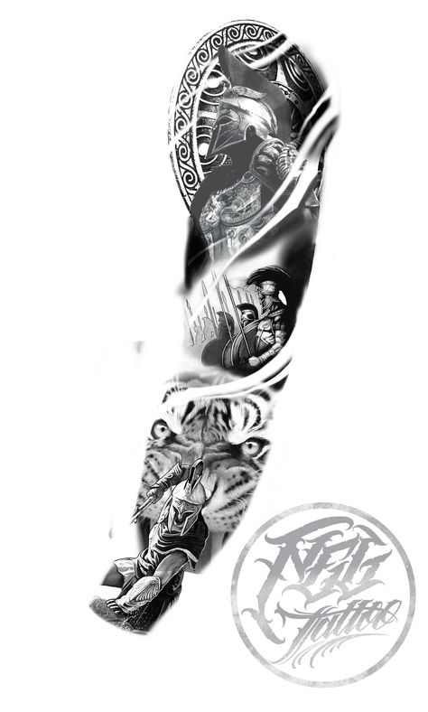 Sparta Tattoo, Unique Animal Tattoos, Clock Tattoo Sleeve, Roman Tattoo, Gladiator Tattoo, Left Arm Tattoos, Soldier Tattoo, Spartan Tattoo, Half Sleeve Tattoos Drawings