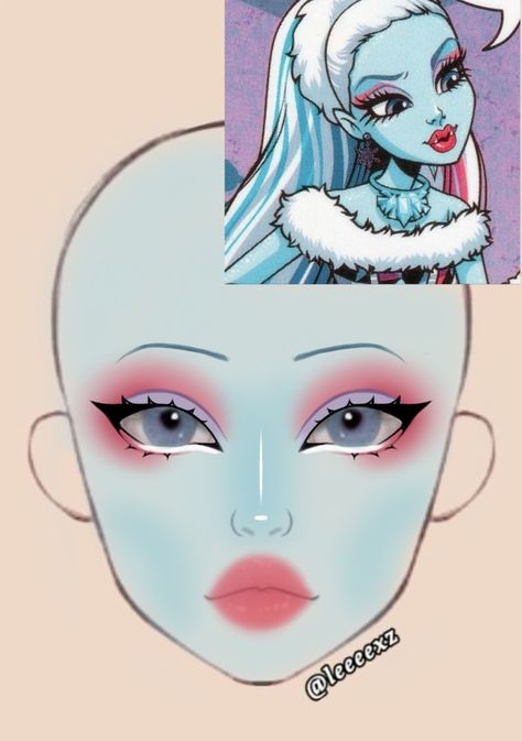 Abbey Bominable Makeup Look, Abby Bominable And Heath, Monster High Eyeshadow, Abby Bominable Makeup, Powerpuff Makeup, White Hair Costume Ideas, Face Paint Cosplay, Abbey Bominable Makeup, Monsters Inc Makeup