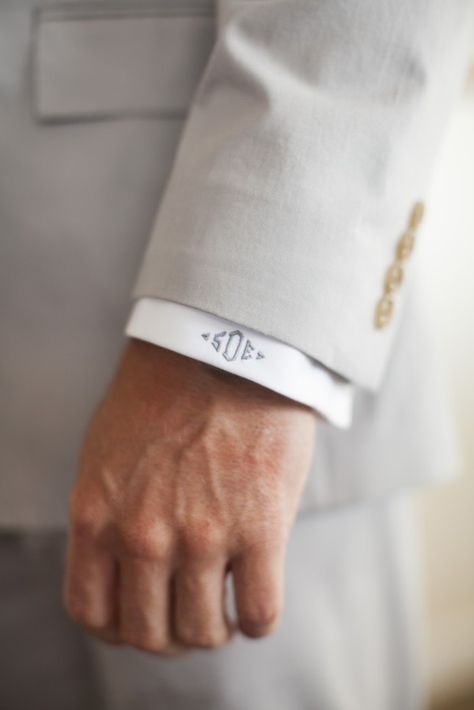 Classic white shirts with monogrammed cuffs make excellent keepsakes for the groom, groomsmen or anyone wearing a suit. Monogrammed Cuff, Applique Monogram, Classic White Shirt, Party Attire, Monogram Shirts, Mens Fashion Smart, Embroidery Monogram, Coastal Wedding, Shirt Cuff