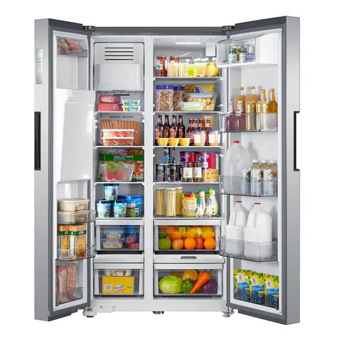 Midea 26.3-cu ft Side-by-Side Refrigerator with Ice Maker (Stainless Steel) in the Side-by-Side Refrigerators department at Lowes.com Special Pizza, Pizza Pocket, Refrigerator With Ice Maker, New Fridge, Side By Side Refrigerator, Door Alarms, Large Pizza, Upright Freezer, Door Shelves