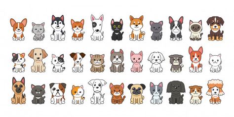 Diferentes tipos de perros y gatos de di... | Premium Vector #Freepik #vector #perro Group Cartoon, Dog Stock Photo, Cartoon Cats, Dog Icon, Image Film, 강아지 그림, Cat Vector, Dog Vector, Cute Giraffe