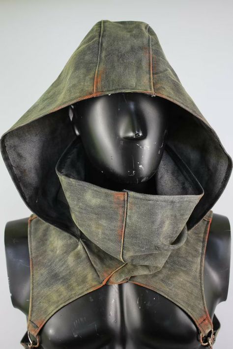 Dystopian Clothes, Larp Clothing, Post Apocalyptic Outfit, Apocalypse Clothing, Apocalypse Fashion, Post Apocalyptic Costume, Apocalyptic Clothing, Dystopian Fashion, Hoodie Scarf