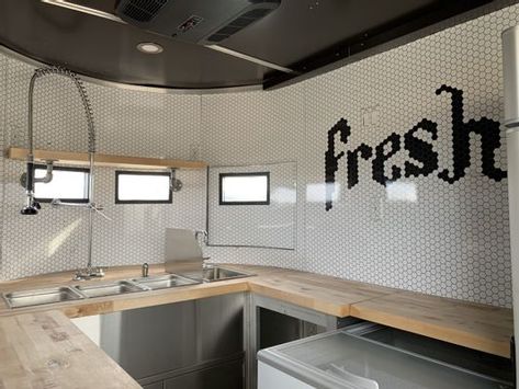 Food Truck Interior Design Ideas, Cargo Trailer Conversion Food Truck, Caravan Food Truck Interior, Food Trailer Design Interior, Coffee Trailer For Sale, Interior Coffee Trailer, Drink Trailer Interior, Food Truck Design Interior Kitchens, Beverage Trailer Interior