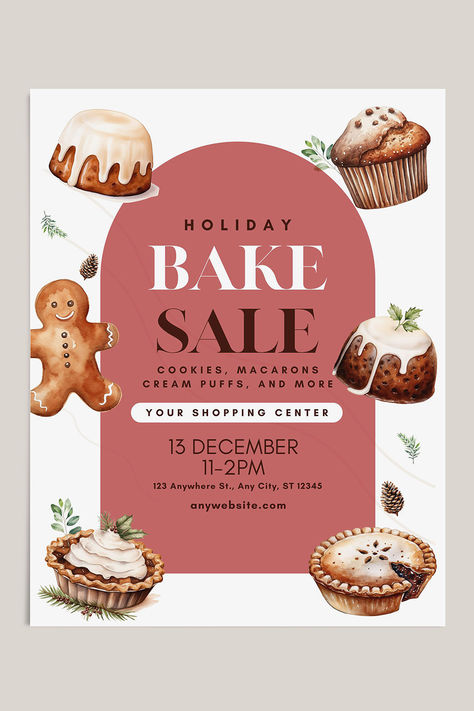 Use this super cute template for your holiday bake sale this year. Easy to edit and you can change everything from the color scheme to the font, text size, color, and position, and even adding, moving, or removing graphics. Christmas Bake Sale Poster, Bake Sale Poster Ideas, Bake Sale Template, Holiday Bake Sale, Christmas Bake Sale, Bake Sale Sign, Bake Sale Poster, Bake Sale Cookies, Sugar Cookie Cheesecake