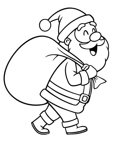 Happy Santa with Gift Sack Clipart Santa Claus Svg Free, Cute Christmas Illustration, Christmas Illustration Design, Christmas Clipart Free, Black And White Outline, Santa Claus Clipart, How To Draw Santa, Dancing Santa, Santa Bags