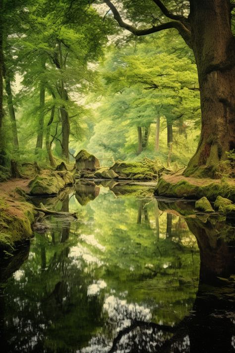 Forest Path Landscape, Reflections In Nature, Forest Clearing Art, Clearing In Forest, Water In Forest, Fantasy River, Water Reflection Photography, River In The Forest, Magical Lake