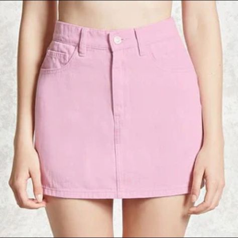 Forever 21 Pastel Pink/Lilac Denim Mini Skirt Size 29 Waist Brand New With Tags! Waist Measures Approx 16 Inches Across. This Is A Classic Denim Mini Skirt With A Cute Pastel Pinkish Lilac Color! Black Chiffon Skirt, Pink Denim Skirt, Pastel Mini, Lilac Pastel, Button Down Mini Skirt, Vinyl Mini Skirt, Flannel Skirt, White Lace Skirt, Mini Denim Skirt