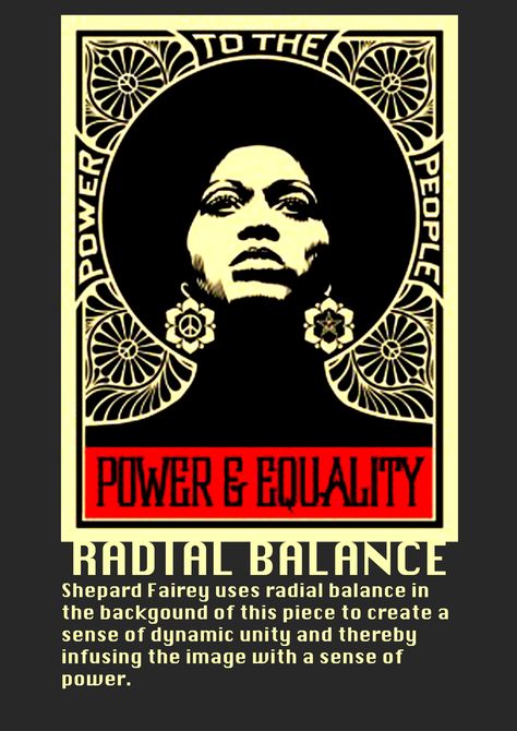 Shepard Fairey uses radial balance in the background of this art piece to create a sense of dynamic unity and because of the posture and expression of the woman in the foreground, it imbues the piece with a sense of power. Shepard Fairey Obey, Angela Davis, Shepard Fairey, Power To The People, Afro Art, High Art, Street Artists, Black Art, Vintage Posters