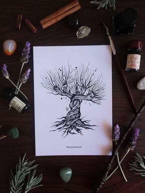 Herbology Harry Potter Tattoo, Whomping Willow Drawing, Whomping Willow Tattoo, Harry Potter Wall Decor, Whomping Willow, Leg Sleeve Tattoos, Harry Tattoos, Bookish Tattoos, Harry Potter Painting