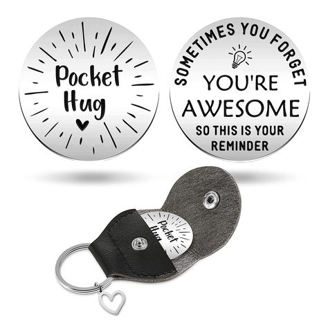 PRICES MAY VARY. Delicate combination: you will receive 1 piece of stainless steel pocket hug token and 1 piece of PU leather keychain. The token is 1.18" in width, the perfect size for a pocket, purse or handbag so it's there when you need it. Send a virtual hug to a loved one with a little keepsake token. Portable and Convenient: the double sided pocket hug token can be easily put into your pockets, bags, wallets and more, and you can also store it in the guitar pick case keychain, which is co Guitar Pick Case, Long Distance Relationship Gift, Pocket Hugs, Distance Relationship Gifts, Virtual Hug, Long Distance Relationship Gifts, Pocket Hug, Relationship Gifts, Distance Relationship