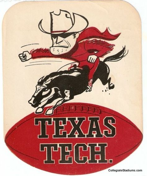 Vintage Texas Tech Red Raider Logo Texas Tech Mascot, Texas College Football, Texas Tech Logo, College Football Logos, College Football Art, Texas Tech Football, Vintage Collegiate, Red Raider, Texas College