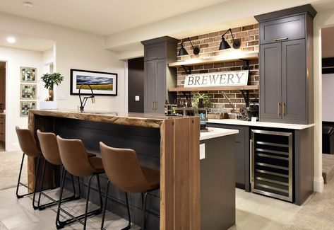 Basement Bar Brick Wall, Dream Basement Game Room, Basement Sports Bar Ideas, Brick Basement, Gym Basement, Basement Decoration, Home Bar Areas, Brick Projects, Dream Basement